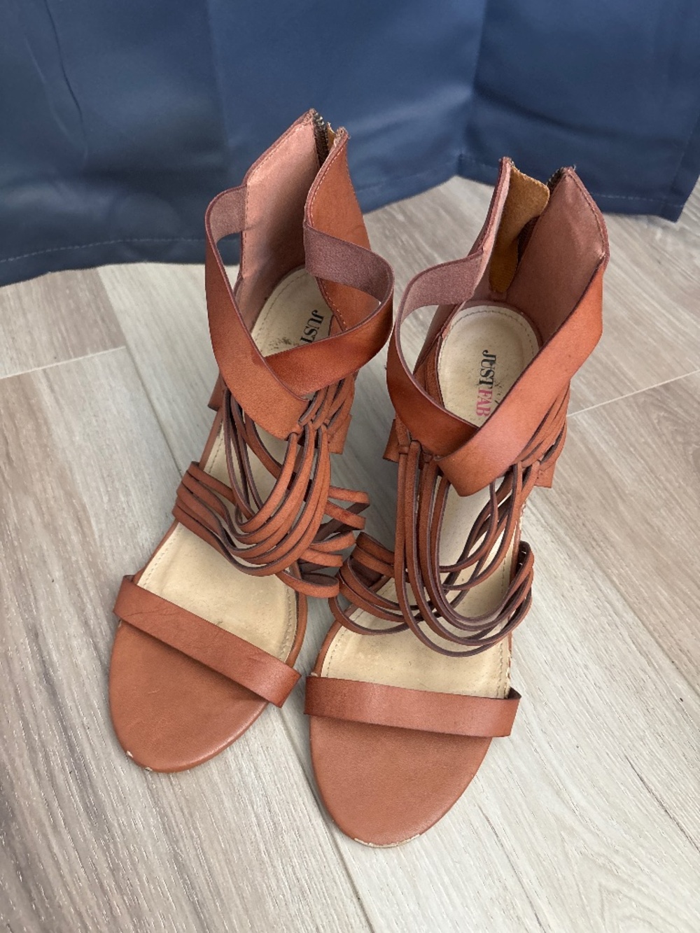 Camel strappy block heels